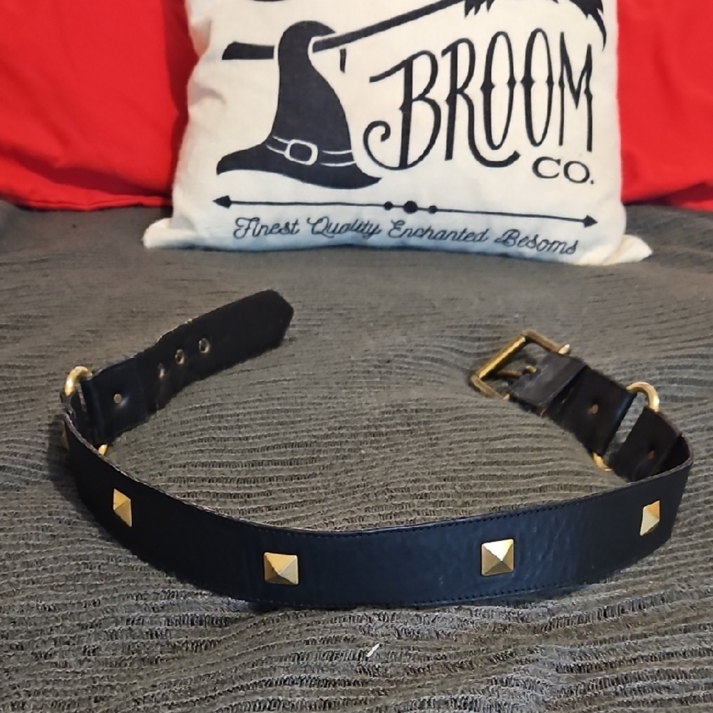 Authentic Saint Laurent Black Leather Stud Belt - Made In France